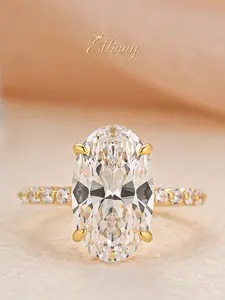 Effinny 925 Sterling Silver 6.0ct CZ Golden Plated Oval Cut Ring, No Tarnish Elegant Fashion Promise Ring, Travel-Friendly Jewelry for Women, Solitaire Ring