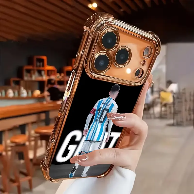 Football Player Electroplated TPU Cellphone Case - Shockproof, Anti-Drop Airbag Protection Accessory for iPhone 11,12,13,14,15,16,17 Pro Max, Transparent Soft Devices Cover, Simple Fashionable All-Season Gift