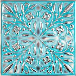 Teal and Silver Leaves Peel and Stick Metal Tiles – 10 Pack