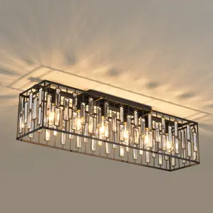Garwarm 38.7in Crystal Chandelier for Living Room, 6-Light Rectangle Flush Mount Ceiling Light Modern Chandeliers for Dining Room,Kitchen Chandeliers Over Table