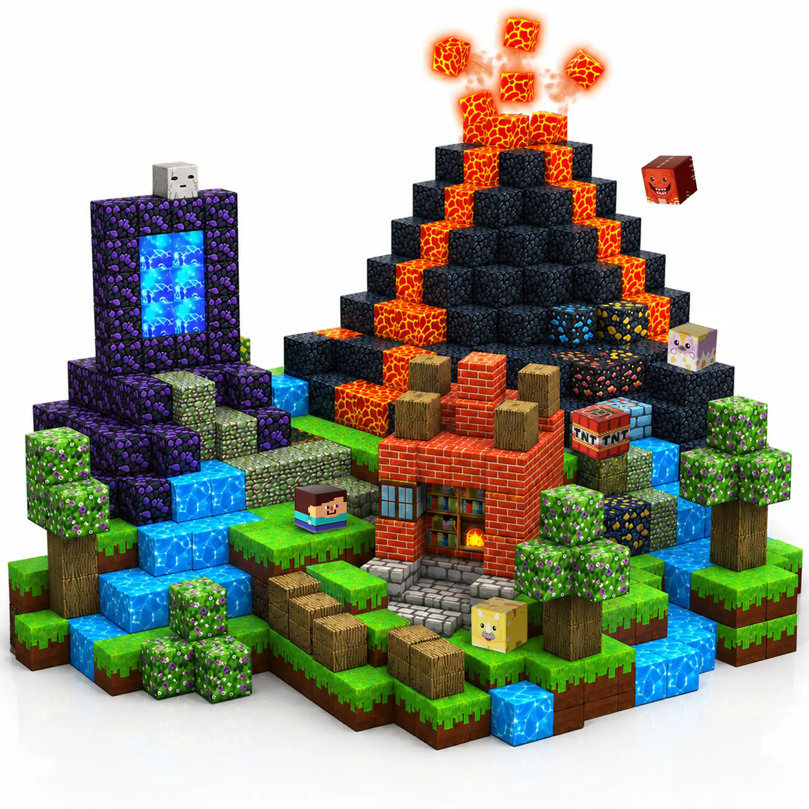 150 pcs Magnetic Blocks with 24 Light Blocks - Easter Toys for Kids, Boys and Girls, Magnetic Building Blocks Cubes, Stacking Magnets, Birthday Gifts for Boys and Girls Age 3+ Years Old Summervibes #backtoschool, Building Sets, Assembly Blocks Set
