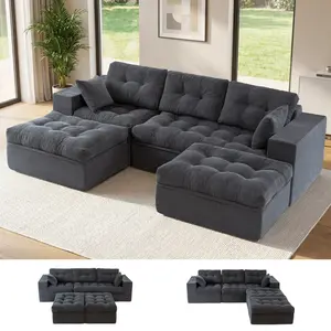 MAXYOYO 104" U Shaped Modular Sectional Sofa with 2 Ottomans, Cloud Boneless Couch with Layered Cushion, Flexible Module Combination Sofa for Living Room, No Assembly Required