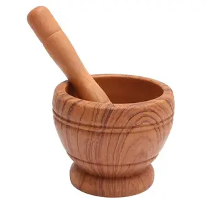 Wood Grain Resin Pestle & Mortar Set - Garlic Herb Spice Mixing Grinder Crusher Kitchen Bowl Smashing Tools