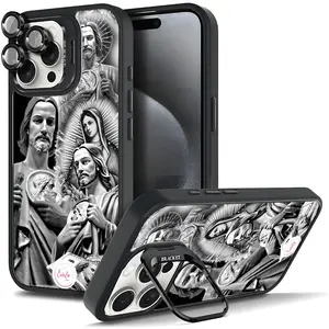 Religious Art God Bless The Virgin Mary Dollar Pattern Phone Case For Samsung iphone 16 15 14 13 12 11 PRO PLUS MAX COOL Fashionable Tough Magnetic Durable Metal lens frame Film Bracket Stand Gift Full Protection Camera Holder Phone Cases Cover 11X-L0275