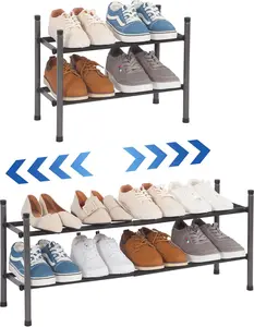 Expandable 2-Tier Shoe Rack, Adjustable Metal Shoe Shelf Organizer