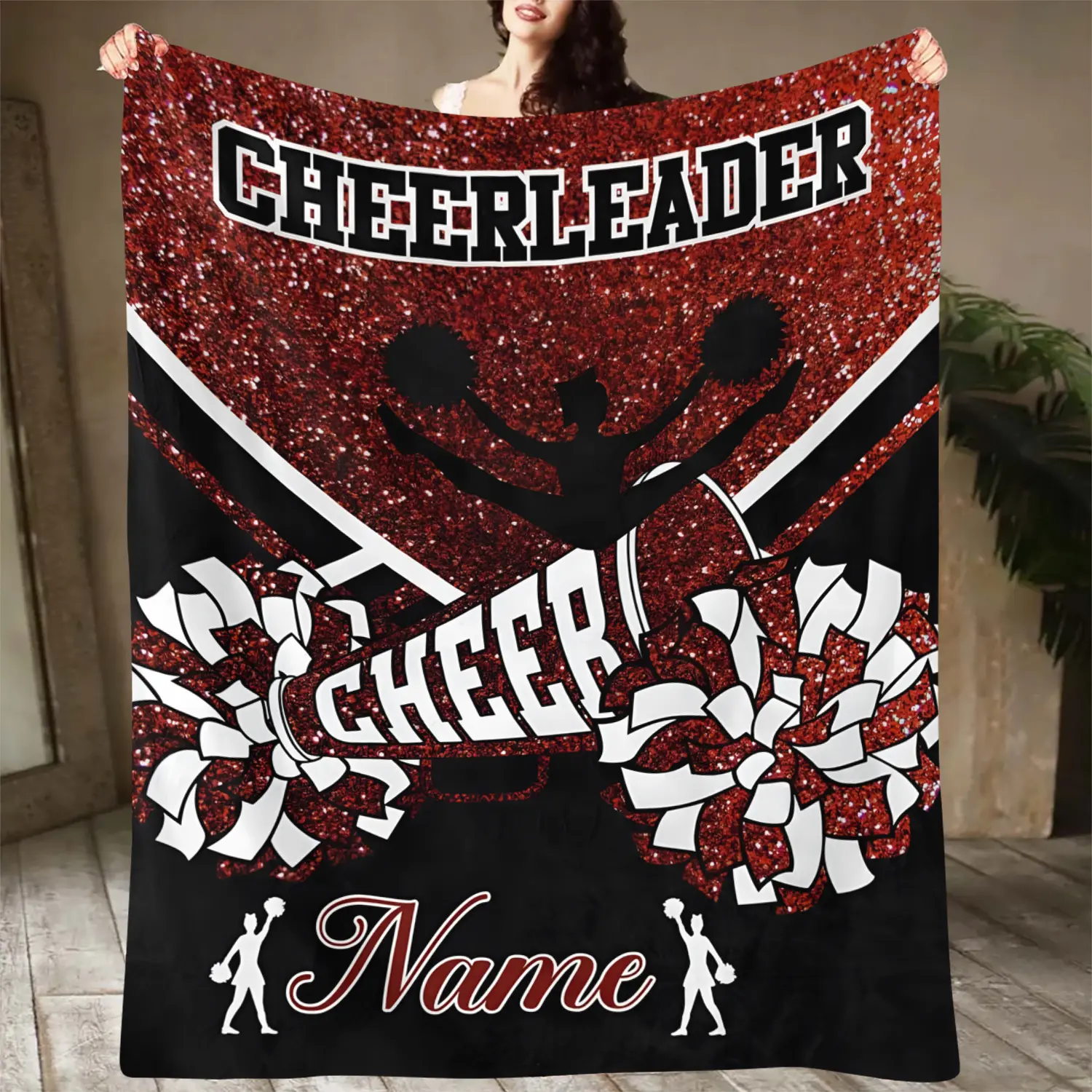 Customized Fleece Blanket for Cheerleaders - Vibrant Borderless Printing, Soft, Fashionable Personalized Name Gift for Family, Grandparents
