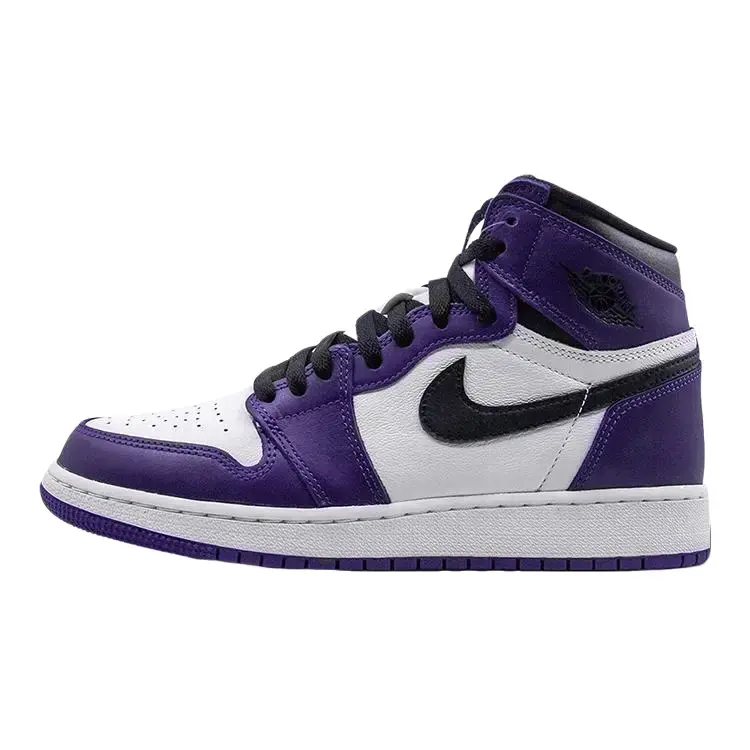 NIKE Air Jordan 1 Retro High OG GS Court Purple 2.0 Women's Youth Leather-Rubber Casual Sneakers, Lightweight Impact Protection, Signature Pivot-Circle Tread for Sports, Outdoor Activities, High Top