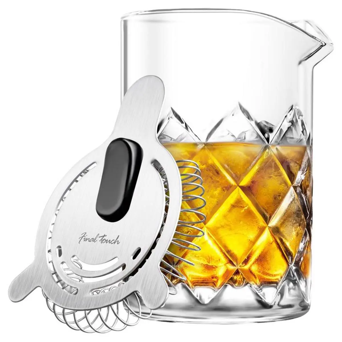 212 MAIN 13.5oz Glass & Stainless Steel Pitcher, Silver, for Cocktails & Stirring, Classic Household Beverage Server