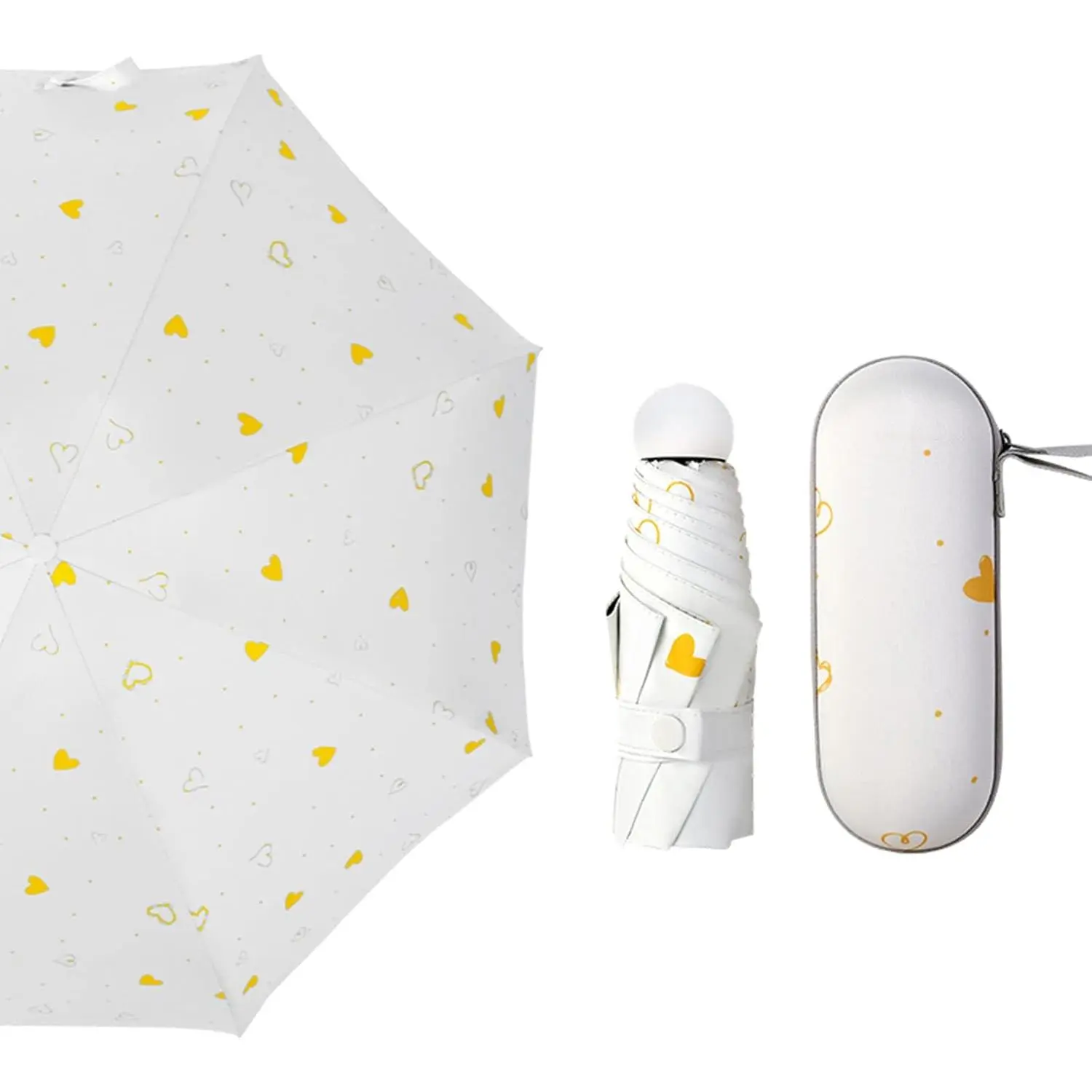 Folding Umbrella Bronzing Heart Pattern Capsule Umbrella Windproof Sunscreen Rainproof Compact Mini Sun Umbrella Female Portable Travel Umbrella