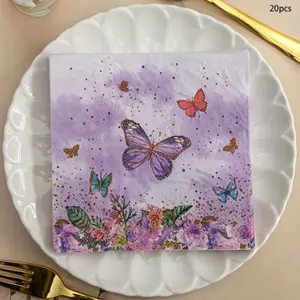 20-Pack Spring Tea Party Napkins, Party Supplies, Butterfly Jungle Animal Flower Design Birthday Decorations, Holiday Gifts, Indoor Outdoor Garden Home Decor