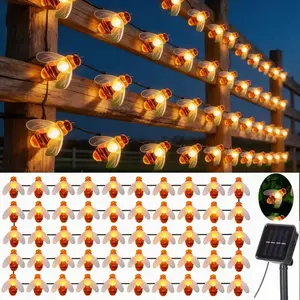 50LED Solar Bee String Lights, 8 Lighting Modes, Waterproof & Rechargeable Perfect for Patios, Courtyards, Gardens, Weddings, Valentine's Day, Christmas, Easter, Halloween, Holiday Parties Decorative Hanging Solar Lights