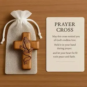 Wooden Prayer Cross Religious Gift | Silent Embrace Faith Decor for Christians, Perfect for Easter & Christmas
