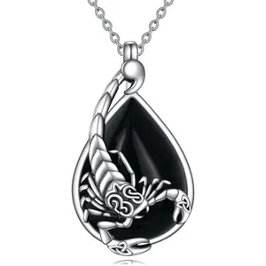 Scorpion Necklace Sterling Silver Black Onyx Scorpion Pendant Scorpion Jewelry Gift for Women Men Teens