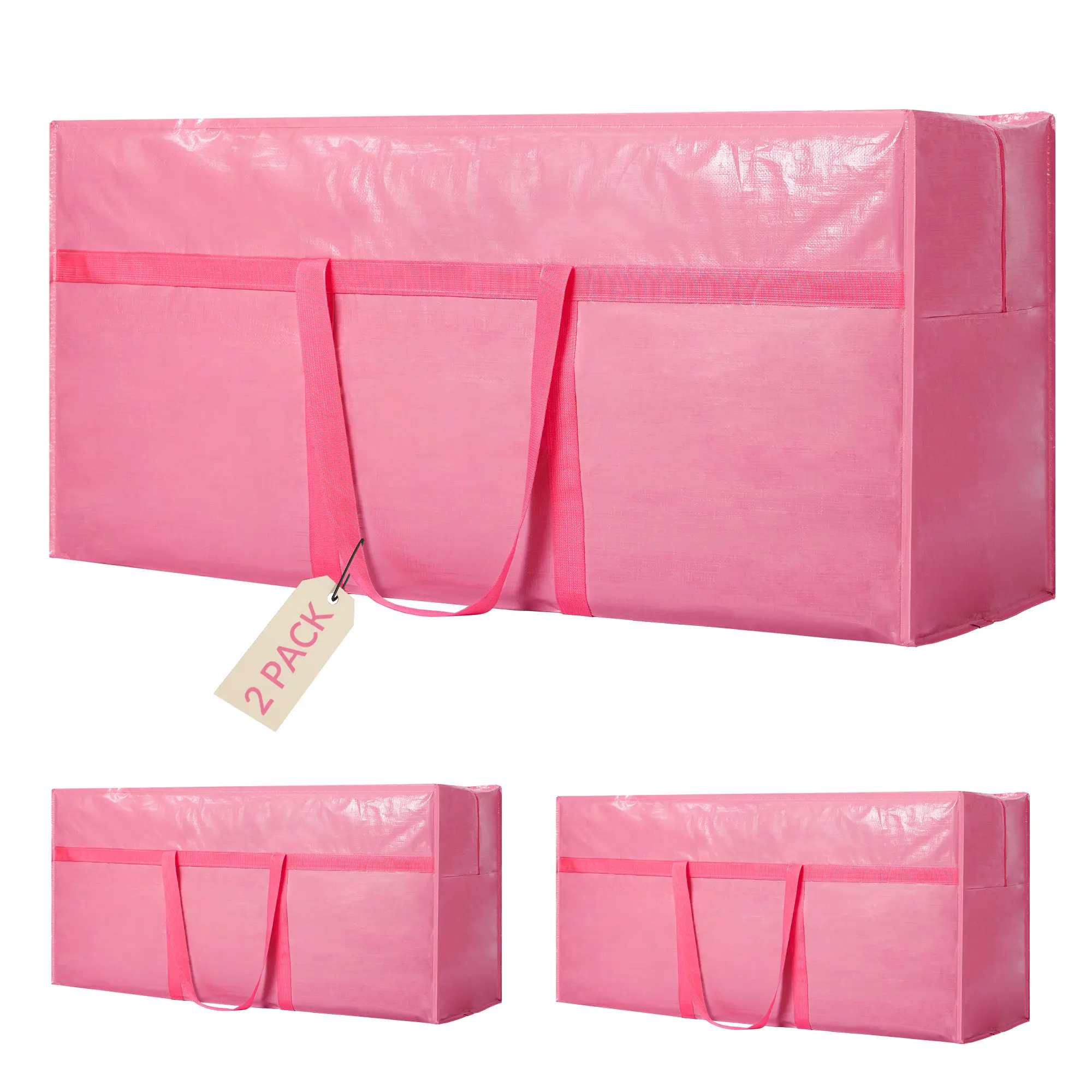Extra Large Moving Bags Heavy Duty 2/4 Pack 45.2x15.7x21.7 Inches PE Waterproof Storage Bags with Reinforced Handles Strong Load-Bearing for Moving Packing Travel Home Organization Space-Saving Reusable Storage Totes Pink, Organiser