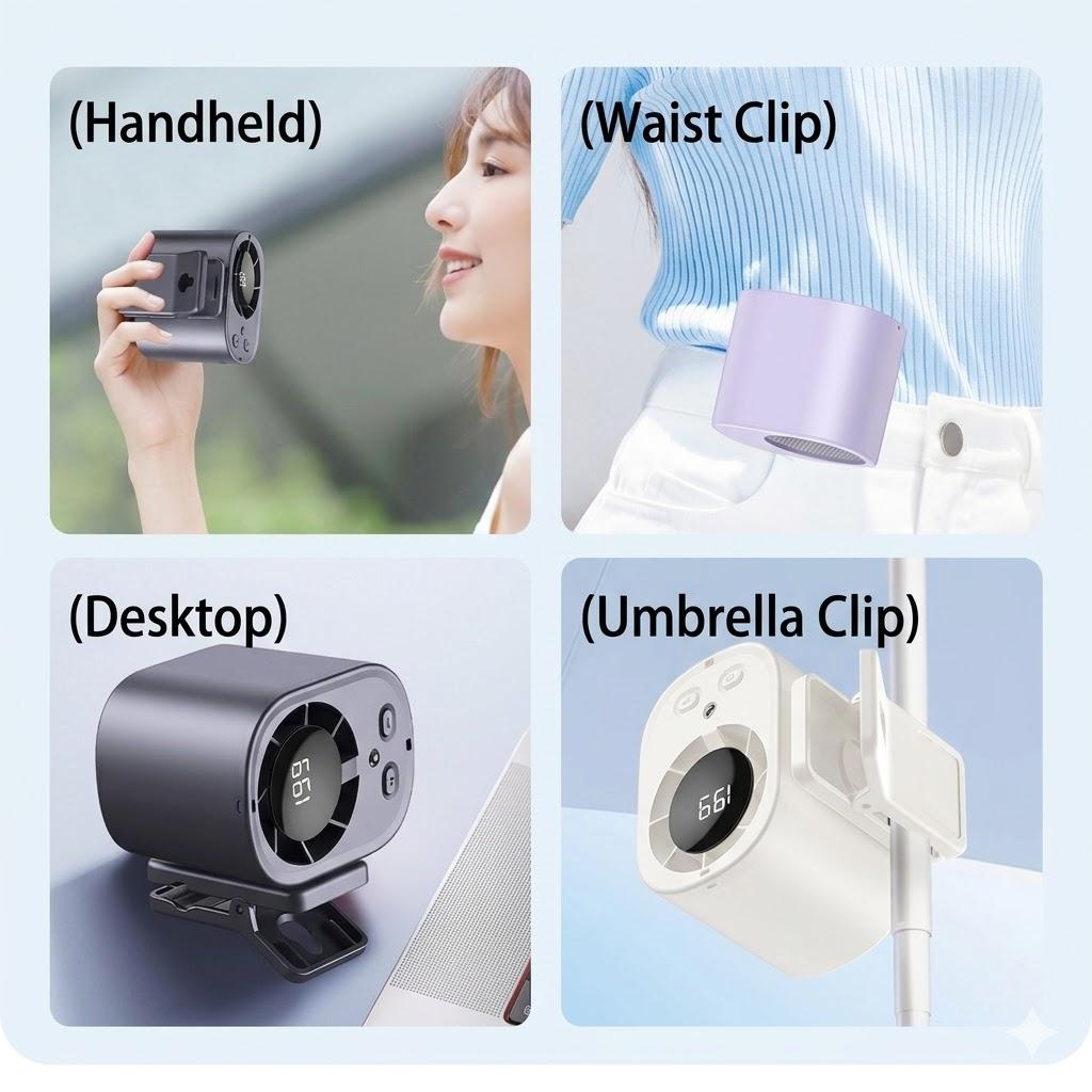 2026 New Portable Clip-on Fan - LED Display, 100 Adjustable Speeds, 360° Rotation USB Rechargeable Fan for Indoor & Outdoor Use