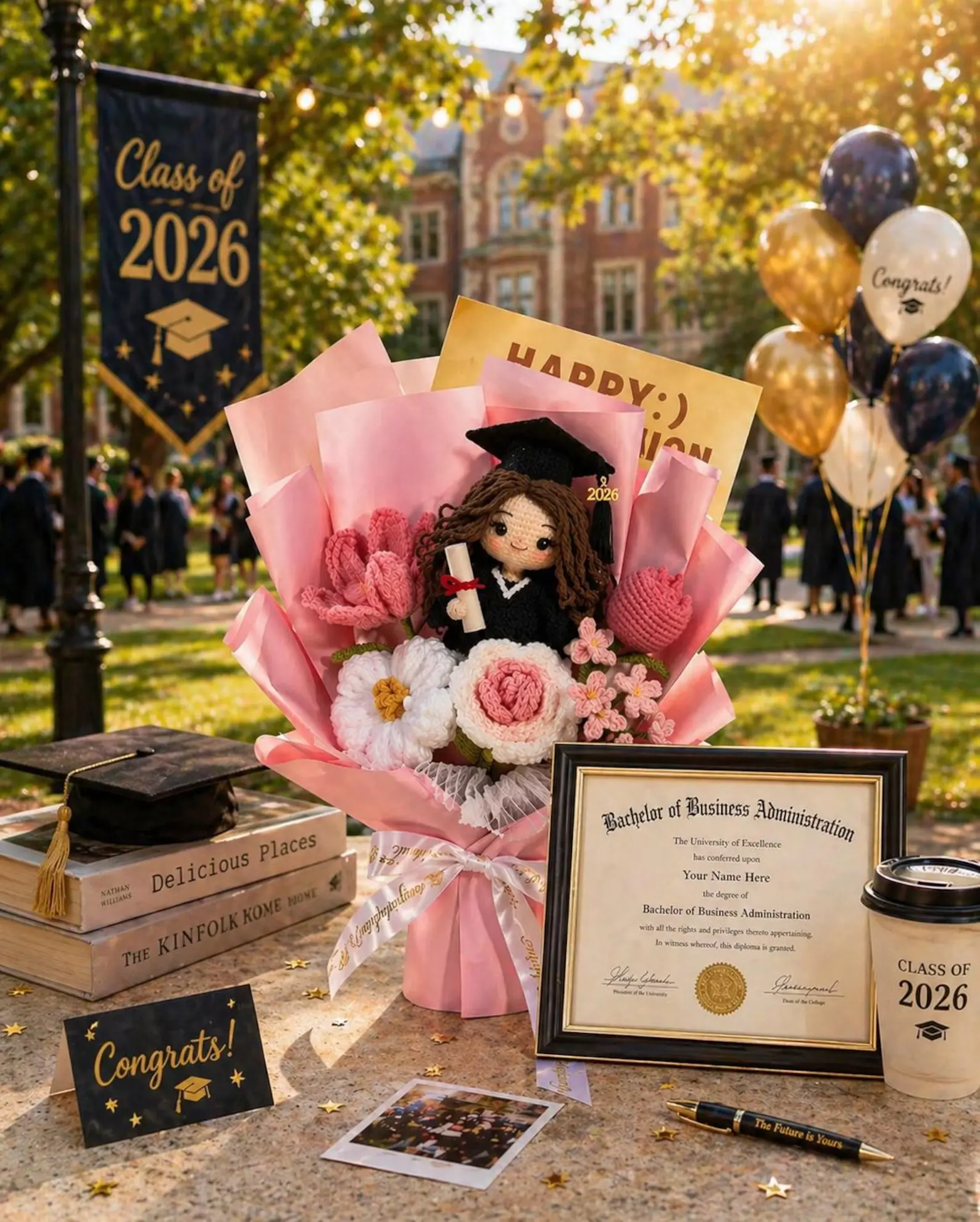Custom Crochet Graduation Bouquet, Full Doll GIFT Graduate Doll & Flowers, Class of 2026