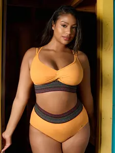 Popilush Women's High-Waisted Two-Piece Bikini, Snakeskin Print Push-Up Swimsuit with Ruched Front & Wide Ribbed Band