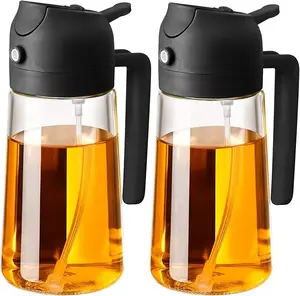 2 Count 2 in 1  Oil Sprayer for Cooking 16oz/470ml Light-Blocking Dark , Olive Oil Dispenser Bottle for Kitchen, Premium Dark Green Glass Oil Bottle, Food-Grade Oil Mister for Air Fryer, BBQ