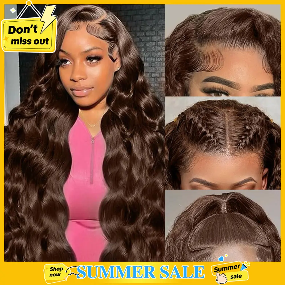Mamushow #4 Chocolate Brown and #1 Jet Black 13x6 Body Wave Full Lace Frontal Human Hair Wigs #SummerWins #DealsForYouDays