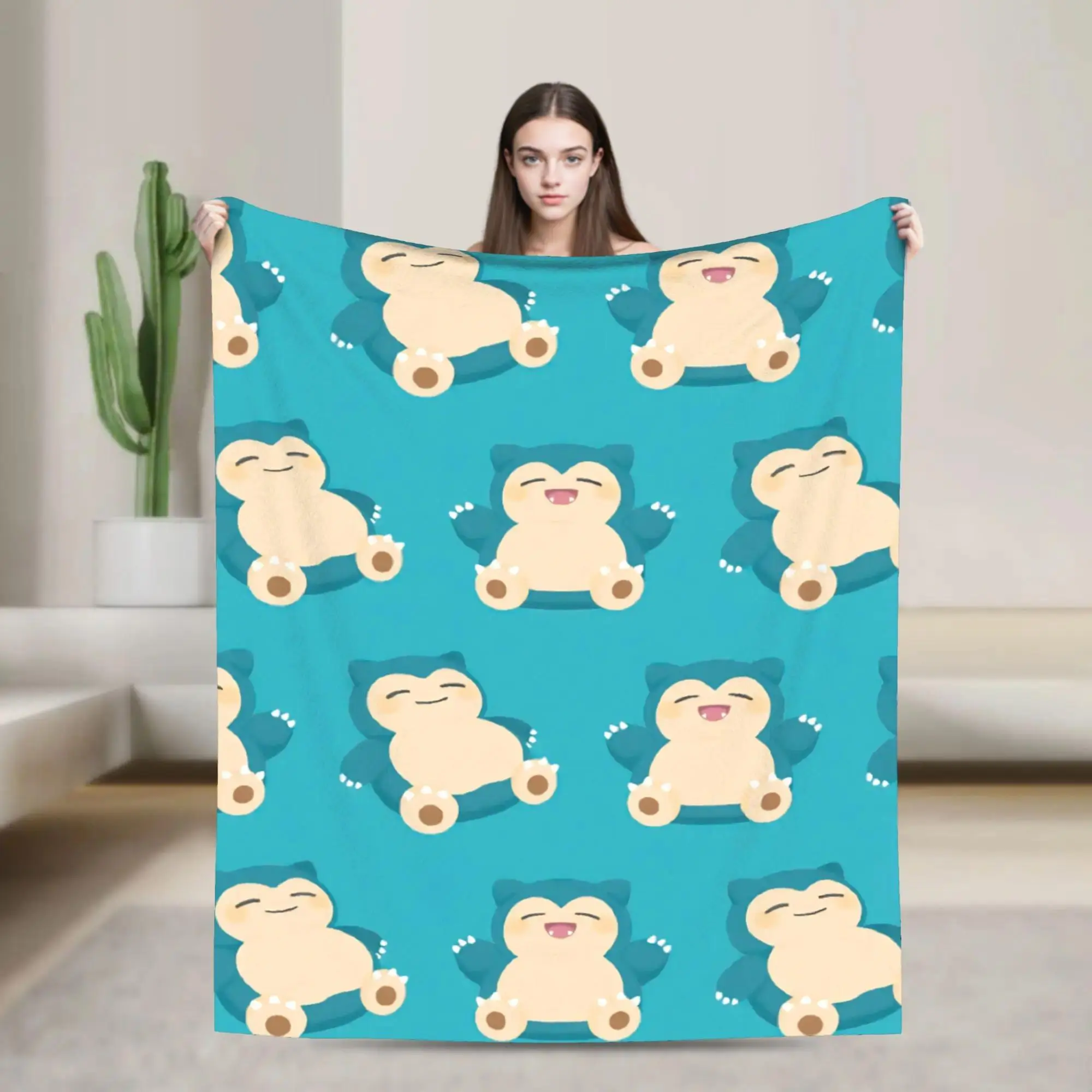 Snorlax More Sleep Please Flannel Blanket, Warm Fluffy Plush Throw Blanket for Couch, Chair, Picnic Use, Cozy Bed Cover