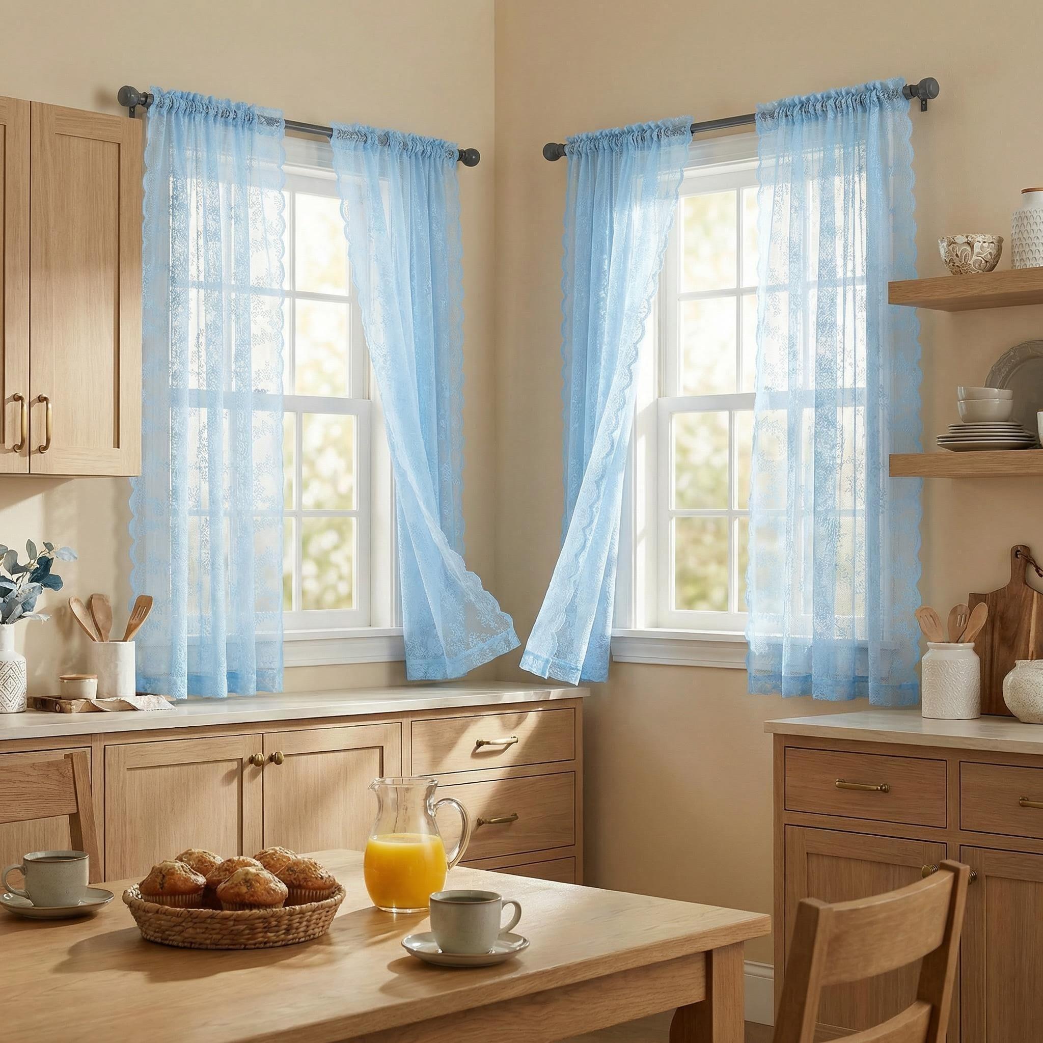 Window Wear 4 Panels, 34X63 Inches, woven lace fabric, kitchen curtain decoration, elegant and luxurious, pole-style, easy to install, can beautifully decorate your home, L46, L822