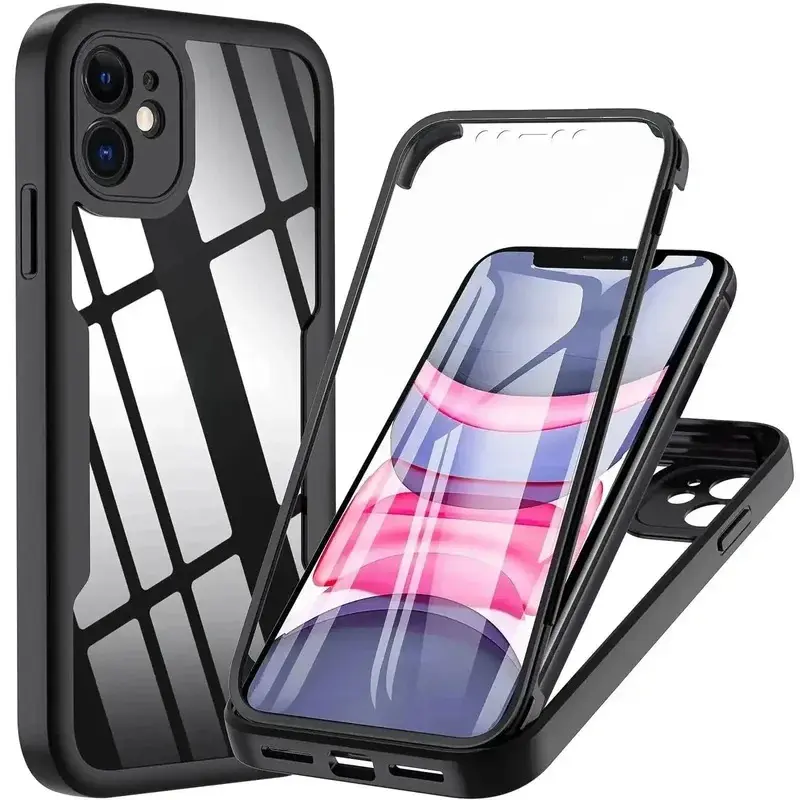 360 Full Body Front+Back Clear Protection Case For iPhone17Air 17 16E 16 15 14 13 12 Pro Max Plus  Shell-membrane Shockproof Cover
