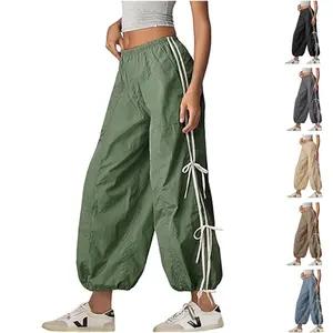 Ommig Women Pants Elastic High Waist Full Twist Hiking Cargo Pants Trousers