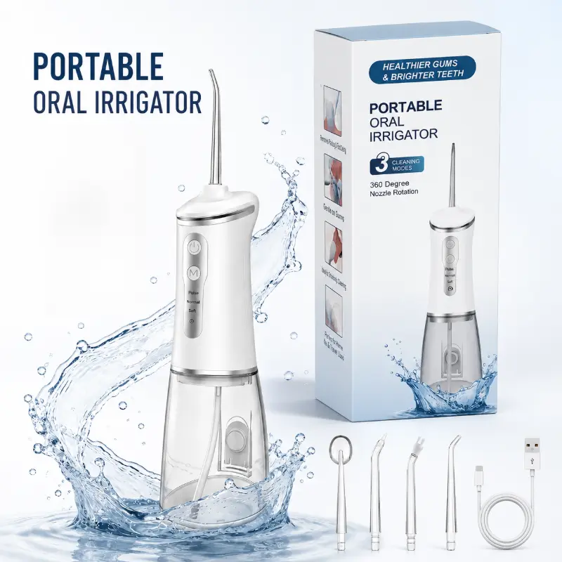 Portable Cordless Water Flosser for Teeth Cleaning, Oral Irrigator with 350ML Water Tank & 4 Multi-functional Nozzles, Rechargeable Waterproof Water Picks for Teeth Cleaning and Flossing, Braces, Gums, Travel & Home & Gift