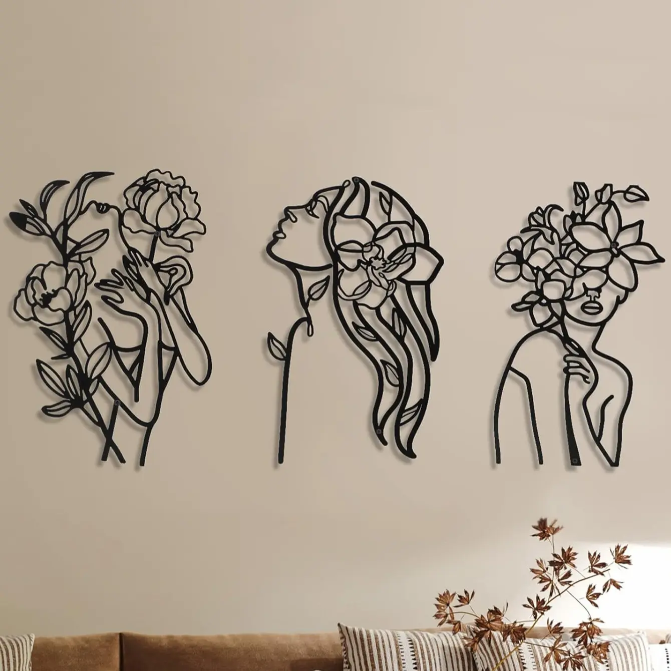 Modern Metal Wall Art Decor Set, Modern Home Decor, Minimalist, Contemporary Line Drawing, Bedroom Kitchen Bathroom Living Room Hanging, Wall Art Decoration, Decoration Items