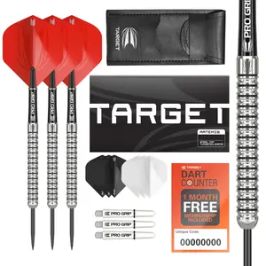 Target Darts Artemis 21G/22G/23G/24G/25G/26G Tungsten Steel Tip Darts Set - 6 Pro Grip Shafts - 9 Pro Ultra Flights – Dart Wallet - Dart Counter App Coupon Bundle