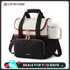 LOVEVOOK Insulated Lunch Bag For Women,Large Double Deck Adult Lunch Box,Teacher Lunch Tote Bag With Cup Holder,Leakproof Cooler Bag With Adjustable Shoulder Strap For Work Picnic Beach,Larger 15L