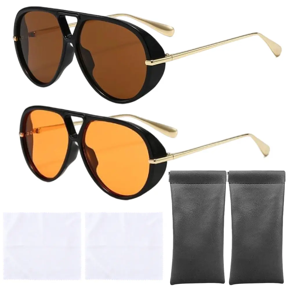 Retro Gold Aviator Sunglasses for Women Men,  Metal Oversized 70s Aviators Black Vacation Beach Sun Glasses – Vintage Square Frame with Gold Metal Temples, Lightweight & Durable – Unisex Classic Shades for Driving, Travel, Outdoor Sports, or Daily Fashion