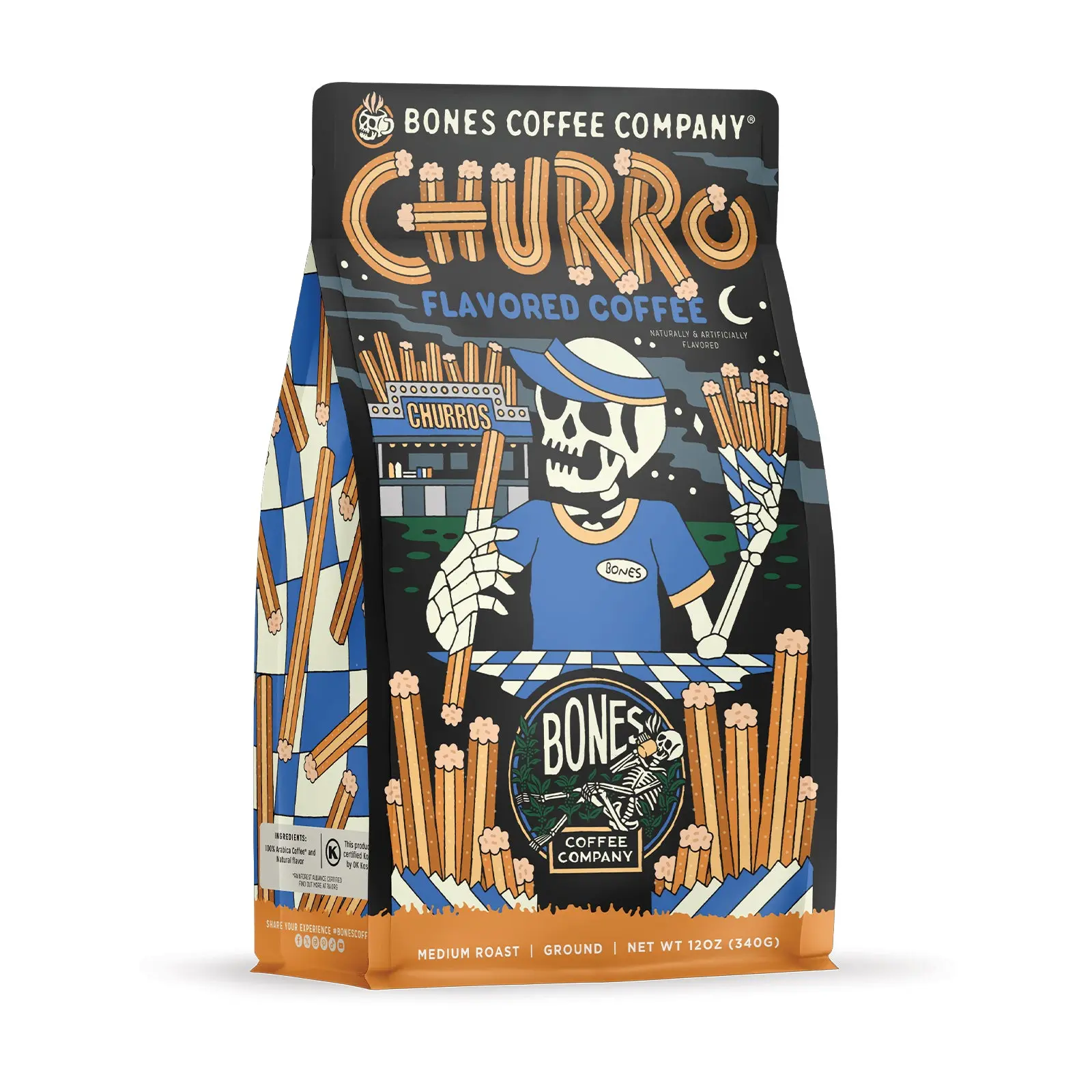 Bones Coffee Company | Churro Cinnamon Sugar Flavored Coffee 12oz Medium Roast Arabica