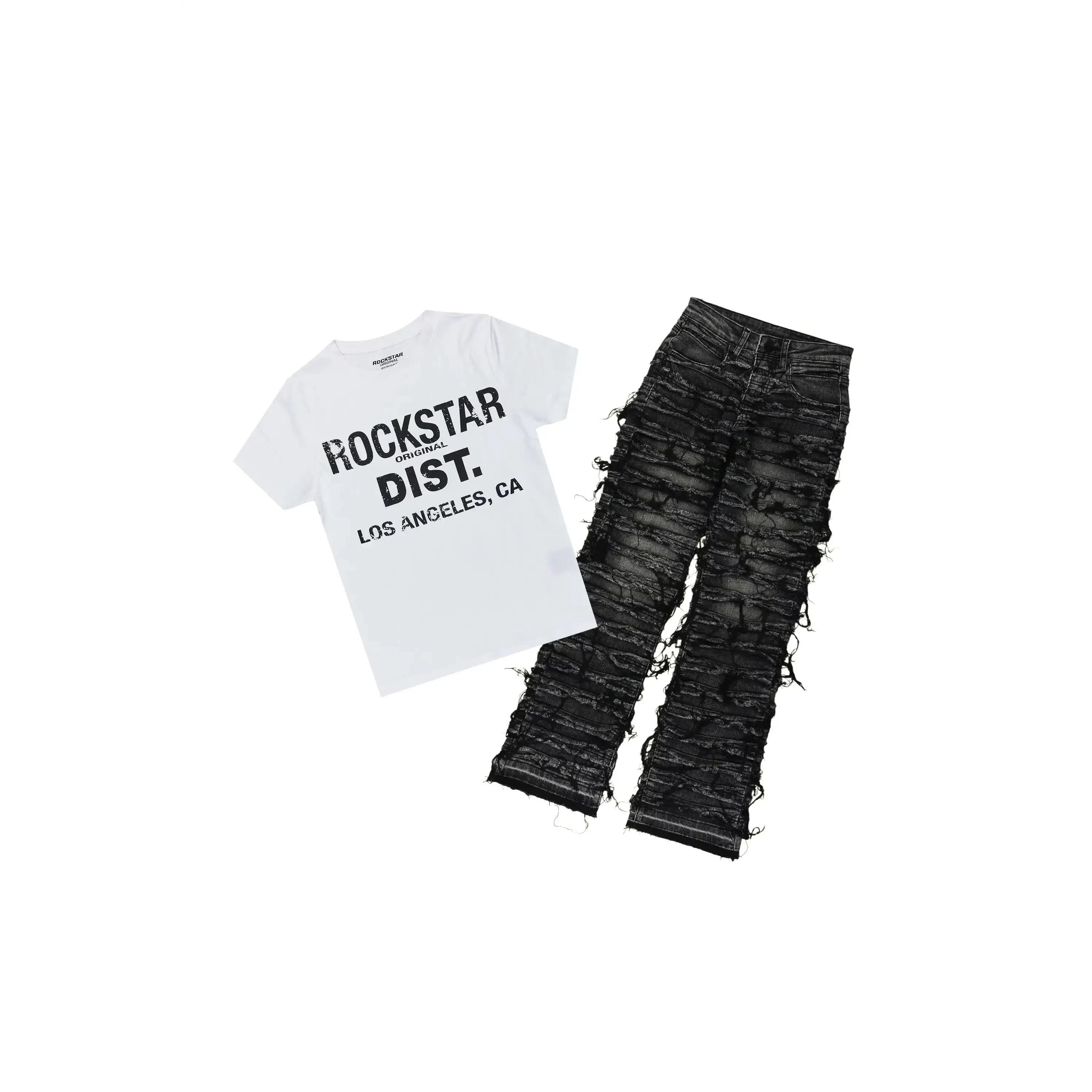 Girls Reese White/Grey T-Shirt Stacked Jean Set