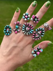 Cotton Candy Turquoise Statement Adjustable Rings
