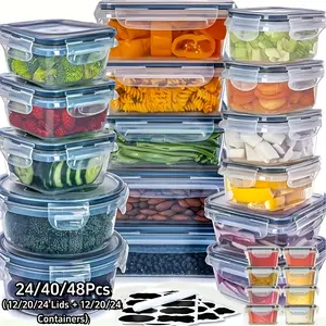 24/40/48 pieces/set food storage box set, food preservation boxes, easy-to-fix lids (12/20/24 lids + 12/20/24 containers) - Sealed plastic containers, suitable for pantry, travel, outdoor picnics, kitchen organization, includes labels and markers