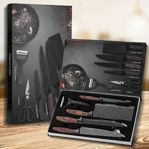 【Deals for you】6-Piece Professional Stainless Steel Kitchen Knife Block Set with Non-Stick Knives, Ergonomic Handles, Sharp Blades, Gift Box - Ideal for Home Use, Birthday Gifts