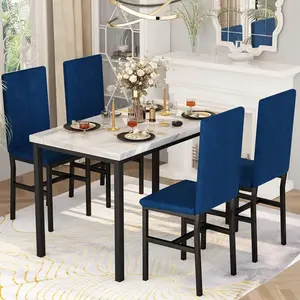 DKLGG Dining Table Set for 4 with Faux Marble Top, 4 Upholstered Dining Chairs, Kitchen Table & Chairs Set for Small Space Modern Apartment Design Home