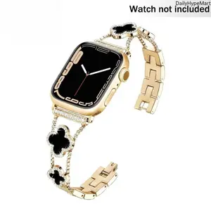 Black Shell Clover Bracelet for iWatch (Band Only) - Business & Dressy Strap Compatible Series 1-11/SE/SE2/Ultra/Ultra2 (38-49mm) Women & Men (Watch Not Included) #Greenish, Accessories, Stylish Accessories