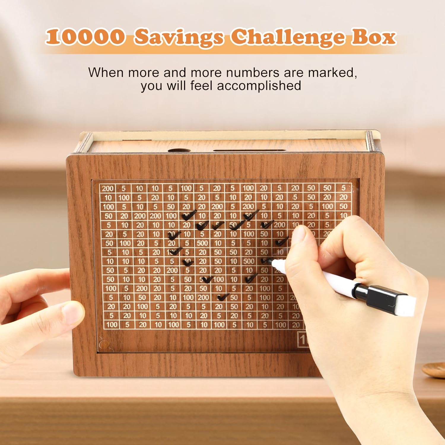 10000 Savings Challenge Box, Money Saver Box 10k Smash, Wooden Digital Save Piggy Bank for Adults Kids, Cash Vault Wooden Savings 10,000 Dollar, Caja De Ahorros, Cashbox Kakeibo Ornaments