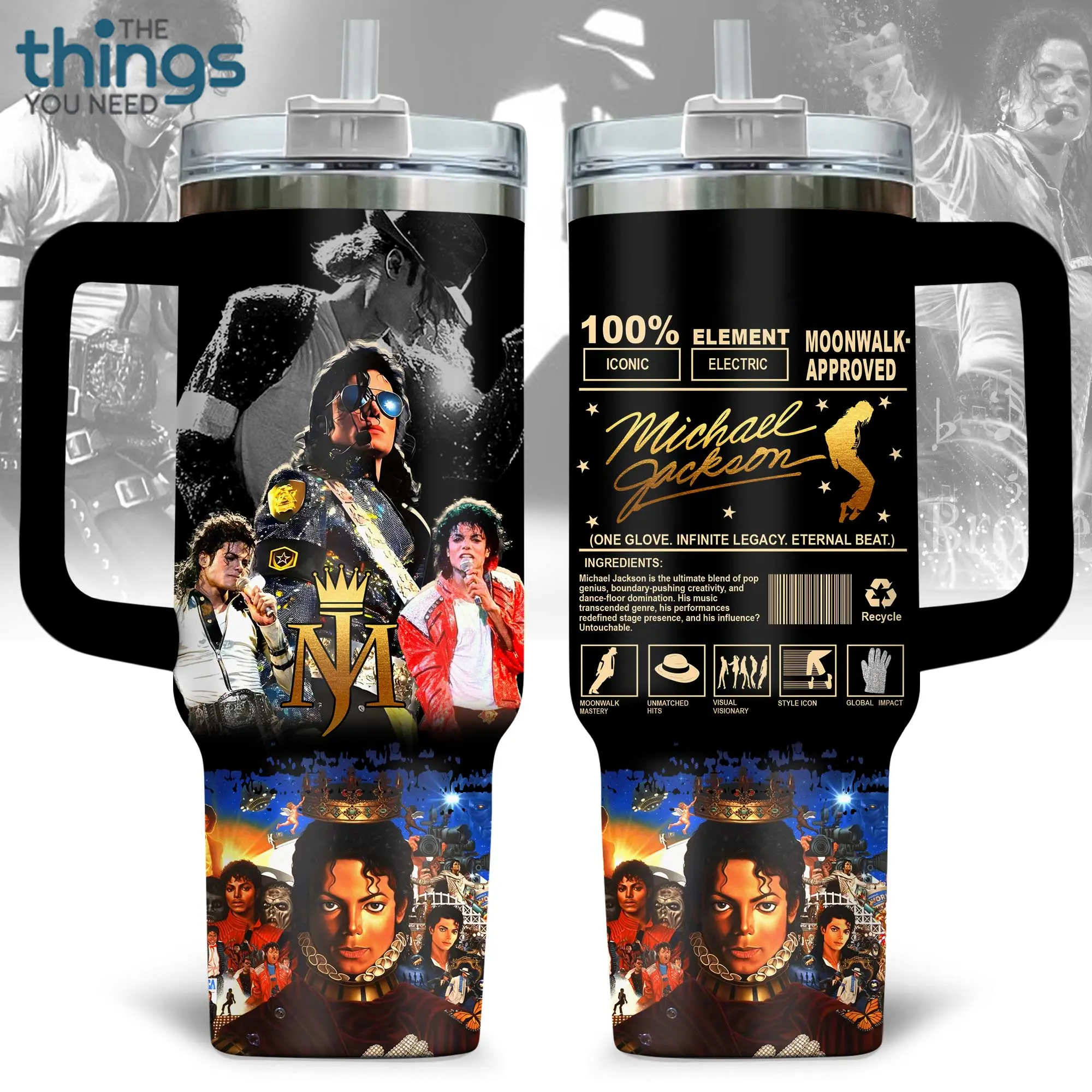Michael Jackson BAD Era 20oz - 40oz With Handle Tumbler, King Of Pop Stainless Steel Tumbler, Iconic Music Legend Drinkware, Retro Dance Performance Design, MJ Fan Gift, Perfect Gift For Pop Music Lovers