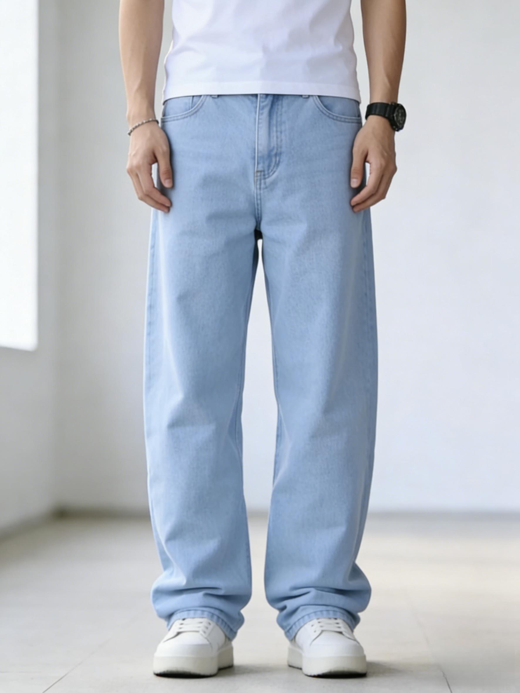 Men's Baggy Straight Leg Jeans, Mid Rise Comfort Casual Denim Pants, Breathable Soft Stretch Fashion Business Versatile