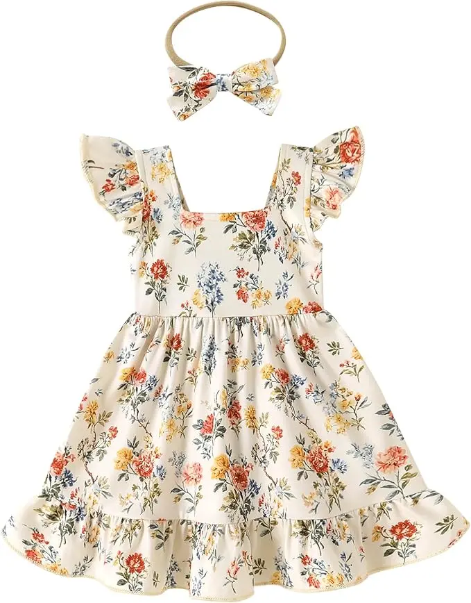 Baby Girl Dresses Strawberry Sundress Toddler Infant Summer Clothes with Cute Bow Headband Playwear Outfits 3-24M