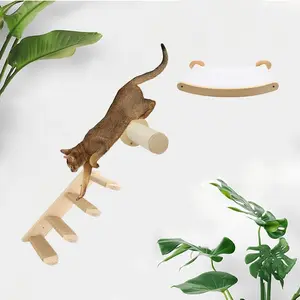 3-Piece Wall-Mounted Cat Climbing Set Cat Tree #Summervibes #petlovers&Cat hammock &Cat ladder Cat Wall Mounted Furniture For Sleeping Playing Rest Kitten Home  Natural Wood