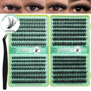 Lashsun 560 Pcs Self Adhesive Eyelashes Book, 4 Styles Large Capacity D Curl Self Adhesive Natural Lashes, No Glue Needed, 2-Strip Tape - Longer Lasting, Pre Glued Eyelashes with Tweezers Easy to Use, Cosmetic False Lashes