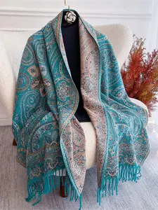 Women's Fashion New Winter Jacquard Paisley Print Boho Style Scarf, Thick Warm Headscarf Outdoor Windproof Shawl, Stylish Knitted Accessory for Cold Weather muslim hijab Winter Scarf
