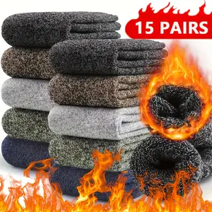 Men's Winter Looped Socks, 5/10/15 Pairs, Thick Fur Lining, Plush Fabric, Fashionable Ribbed Mouth, Plain & Athletic Design, Warm & Comfortable, Ideal for Cold Weather Daily Commuters