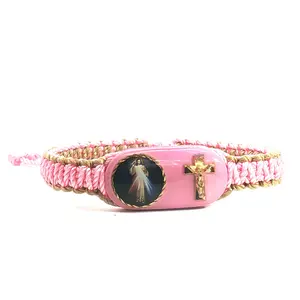 Divine Mercy Cross Pink Tan Bracelet