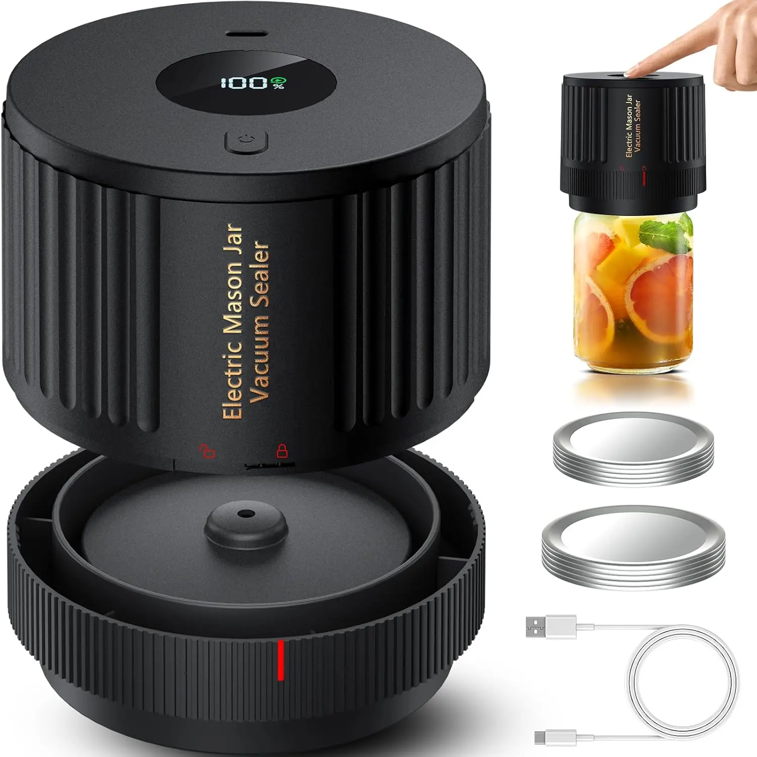Electric Mason Jar Vacuum Sealer Kit for Wide Mouth and Regular Mouth Mason Jars Handheld Automatic Canning Vacuum Sealer with Lids Can Opener Hose Converter for Food Storage Saver Fresh Keeping Kitchen Cabinet Pantry Organizer