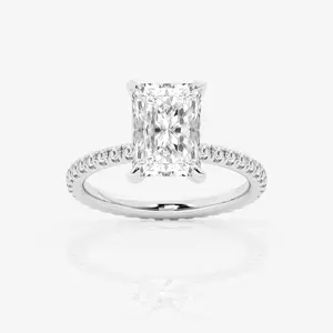 3.0 Carat Emerald Cut Diamond Ring with Pave Band